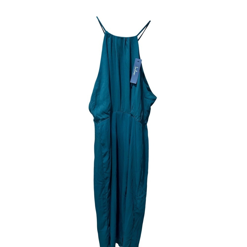 Lulus Forest Green High Neck Halter Maxi Dress Pleated Keyhole Back